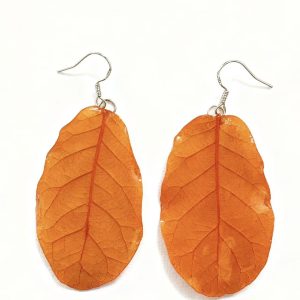 Leaflight · Seasons in Amber” Handmade Earrings — Preserved Orange Leaf in Resin