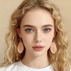 “Leaflight · Gentle Bloom” Handmade Earrings — Preserved Pink Leaf in Resin