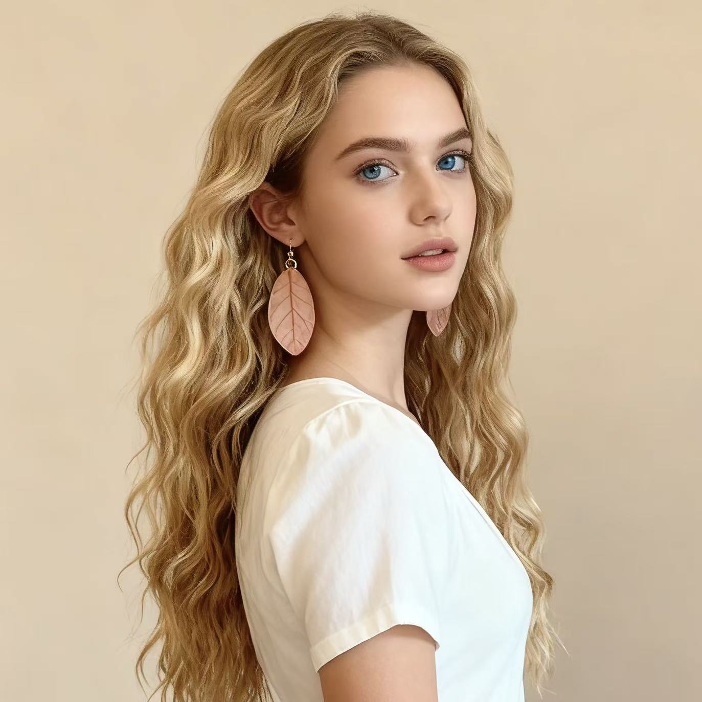 “Leaflight · Gentle Bloom” Handmade Earrings — Preserved Pink Leaf in Resin - Image 4