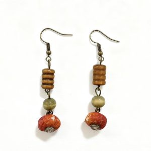 Handmade Wood Bead & Rose Hip Earrings