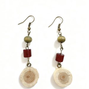 Handmade Earrings — Red Sandalwood · Green Bead · Locust Wood